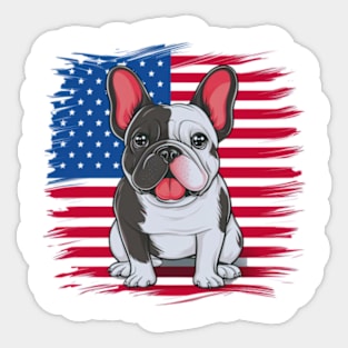 A cartoon French bulldog with American flag(2) Sticker